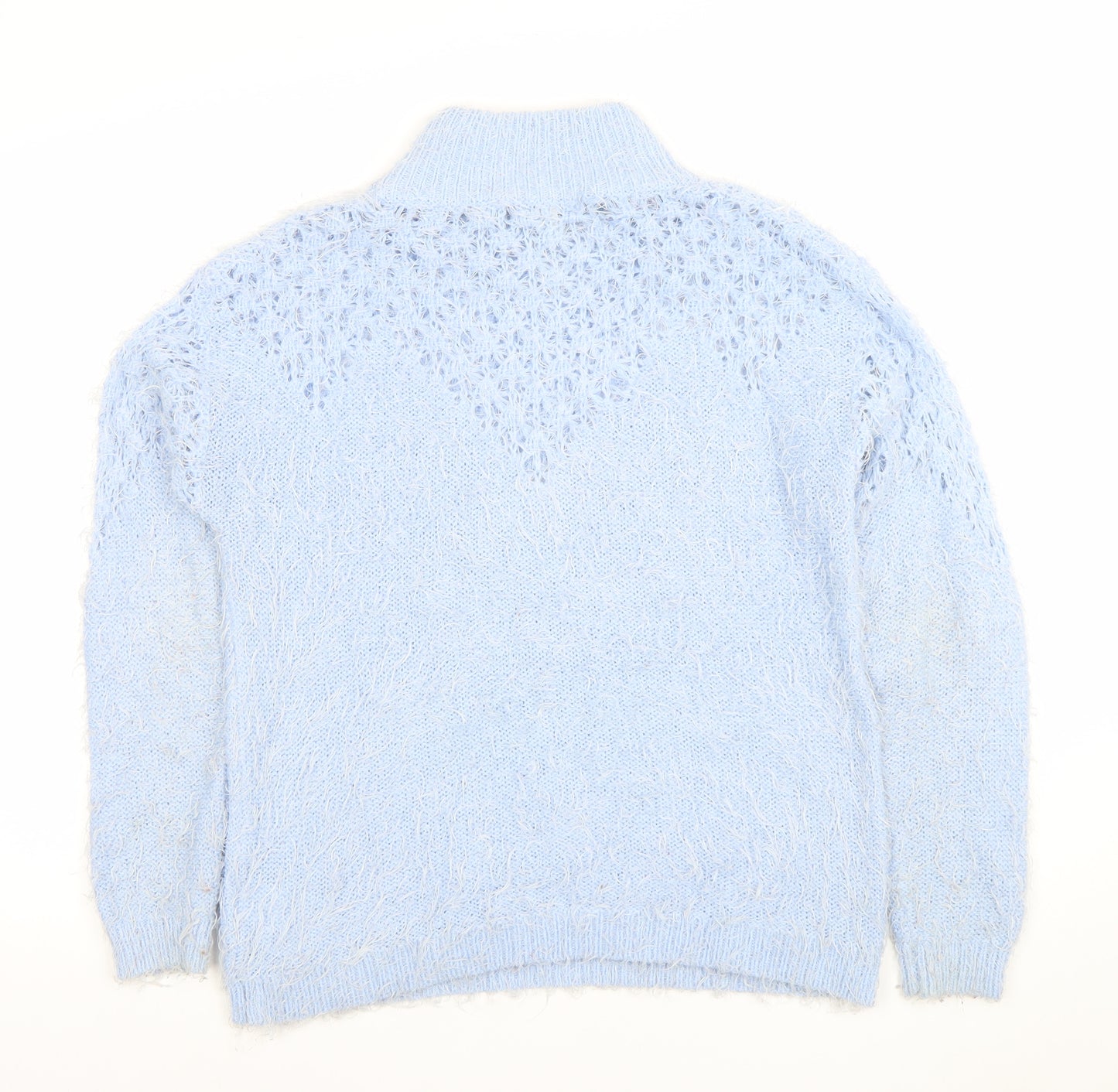 Gallery Women's Blue High Neck Chunky Knit Jumper Size 12