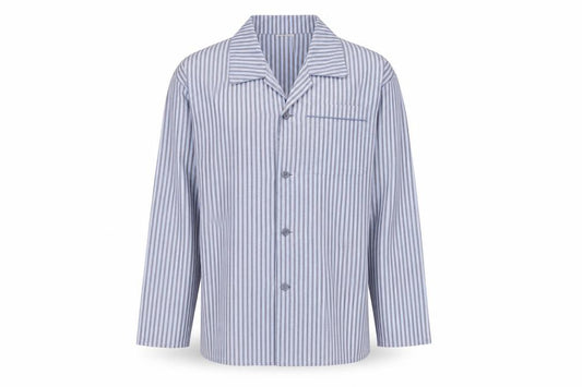 Dunnes Stores Men's Blue Striped Cotton Long Sleeve Pyjama Top XL