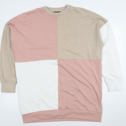 Missguided Women’s Beige Pink Colourblock Pullover Sweatshirt UK 14