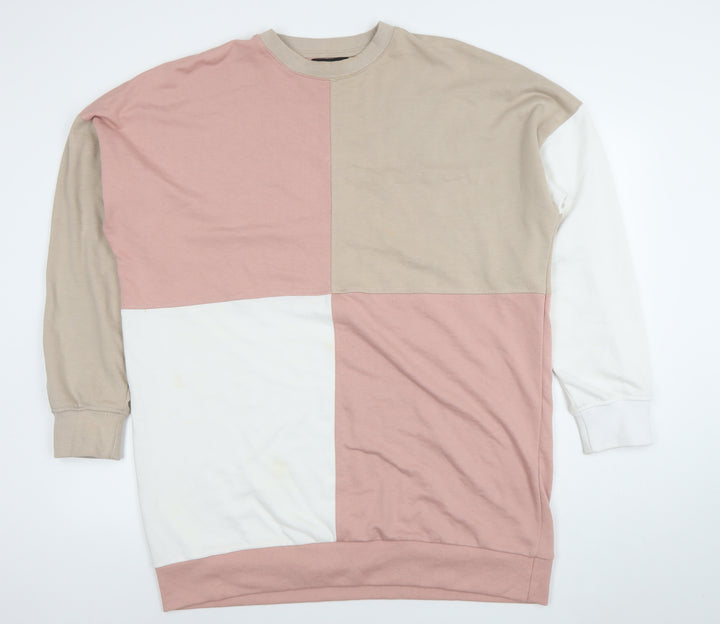 Missguided Women’s Beige Pink Colourblock Pullover Sweatshirt UK 14