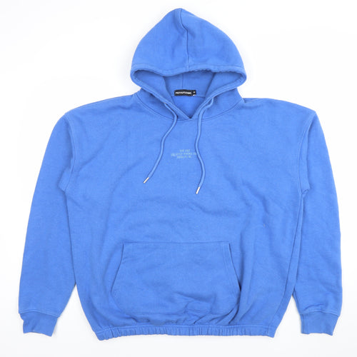 PrettyLittleThing Women Blue Pullover Hoodie Size M Drawstring Cotton Blend