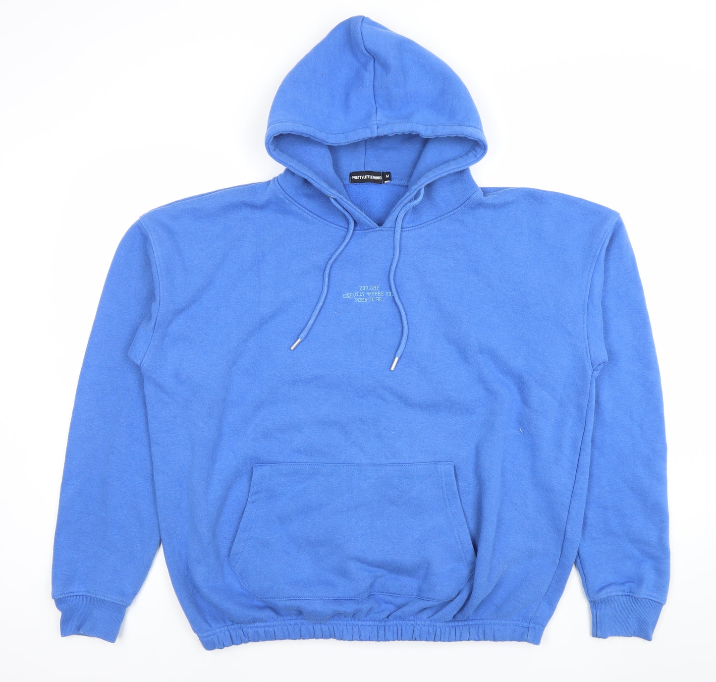 PrettyLittleThing Women Blue Pullover Hoodie Size M Drawstring Cotton Blend