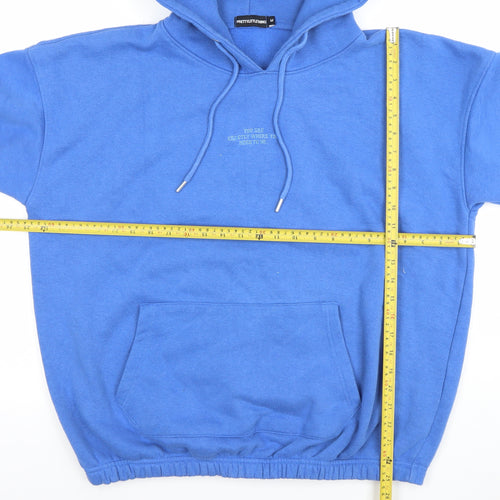 PrettyLittleThing Women Blue Pullover Hoodie Size M Drawstring Cotton Blend