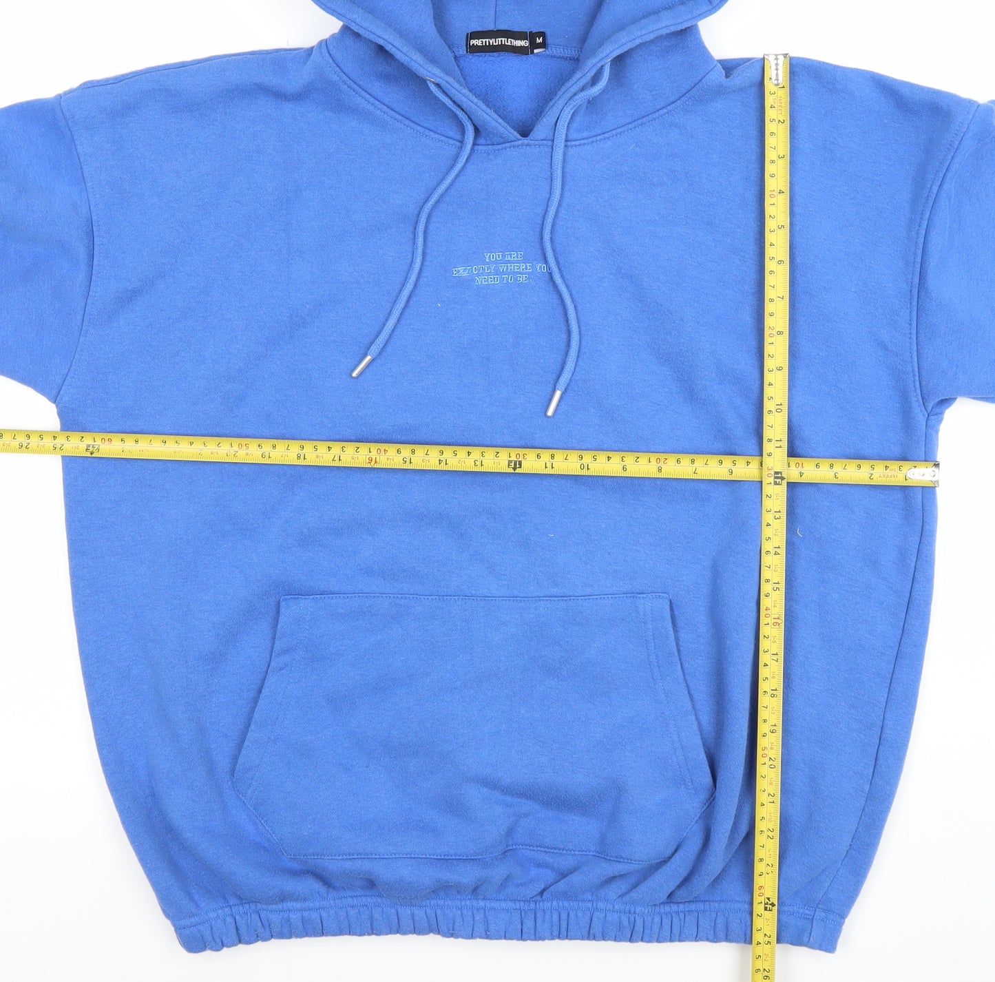 PrettyLittleThing Women Blue Pullover Hoodie Size M Drawstring Cotton Blend