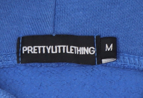 PrettyLittleThing Women Blue Pullover Hoodie Size M Drawstring Cotton Blend