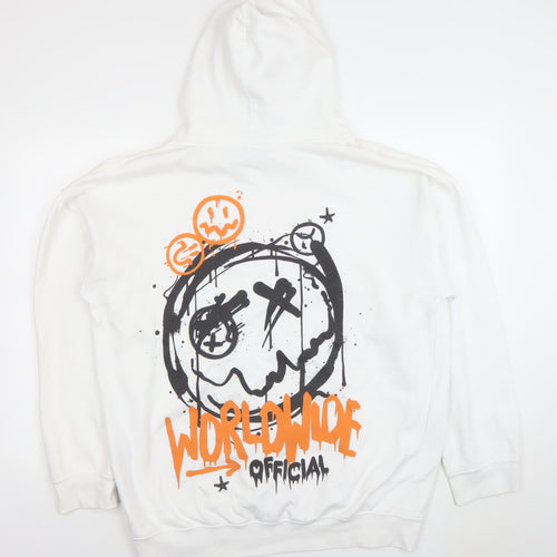 boohooMAN Men's White Graphic Print Pullover Hoodie Size M