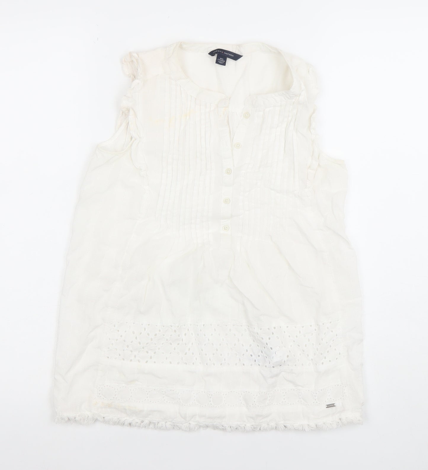 Tommy Hilfiger Women’s White Cotton Sleeveless Tunic Blouse 2XS