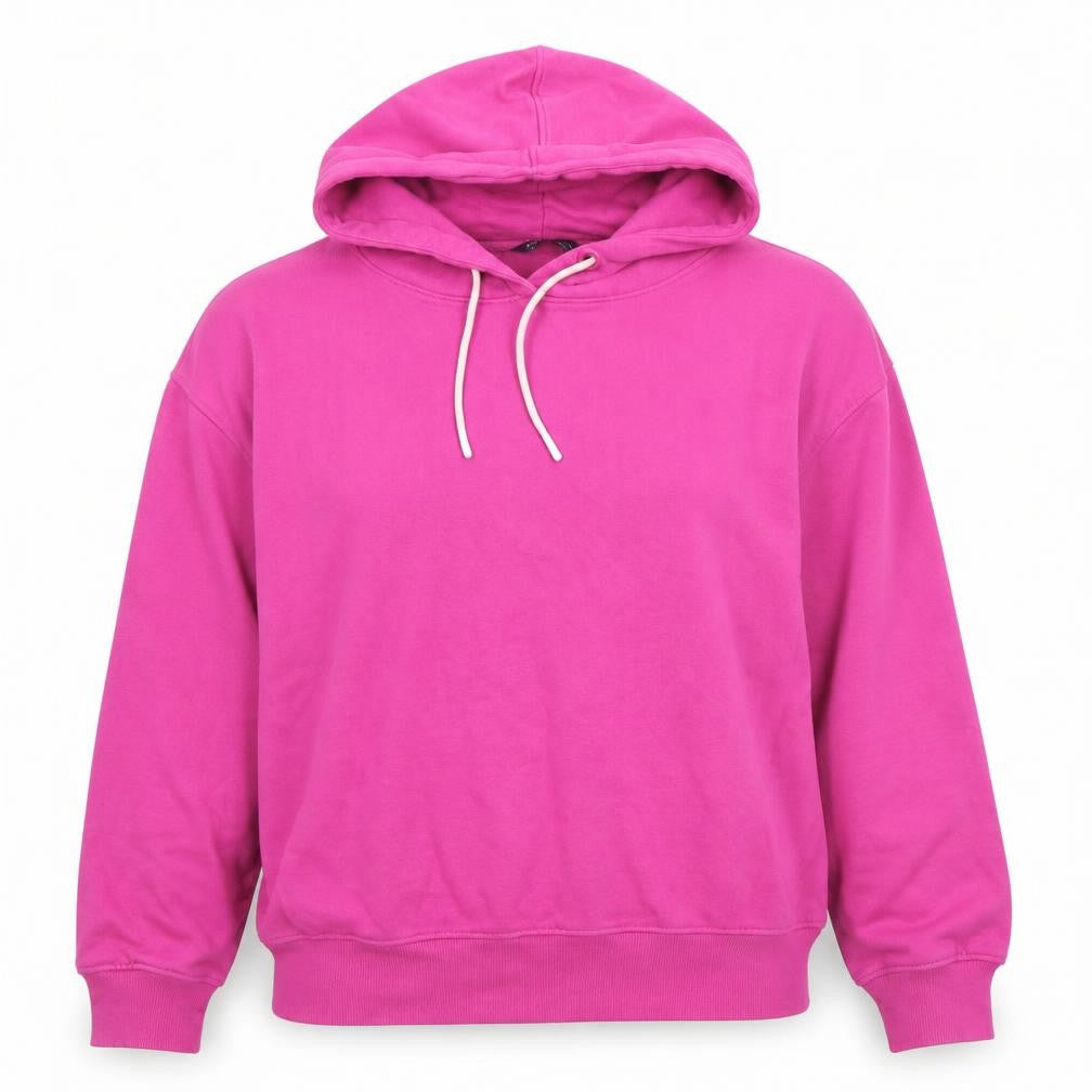 Front view of Marks & Spencer Women Bright Pink Cotton Blend Pullover Hoodie, size 10