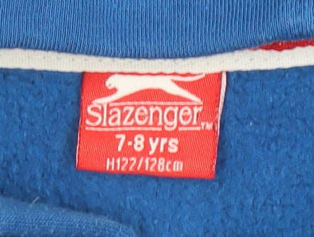 Slazenger Boys Blue Full Zip Hoodie 7-8 Years Polyester Cotton Blend