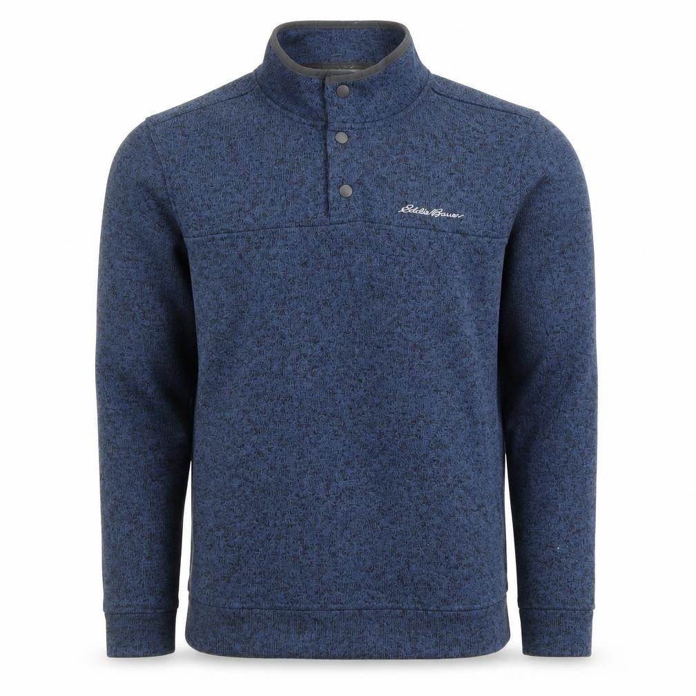 Front view of Eddie Bauer Men's Blue Fleece Henley Sweatshirt, size M