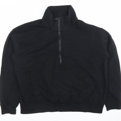 Dunnes Women Black 1/2 Zip Pullover Sweatshirt Size L Cotton Blend