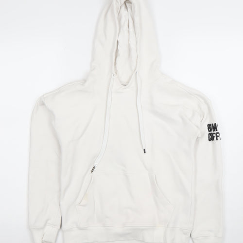Gym+Coffee Women White Pullover Hoodie Size S Cotton Blend Athleisure