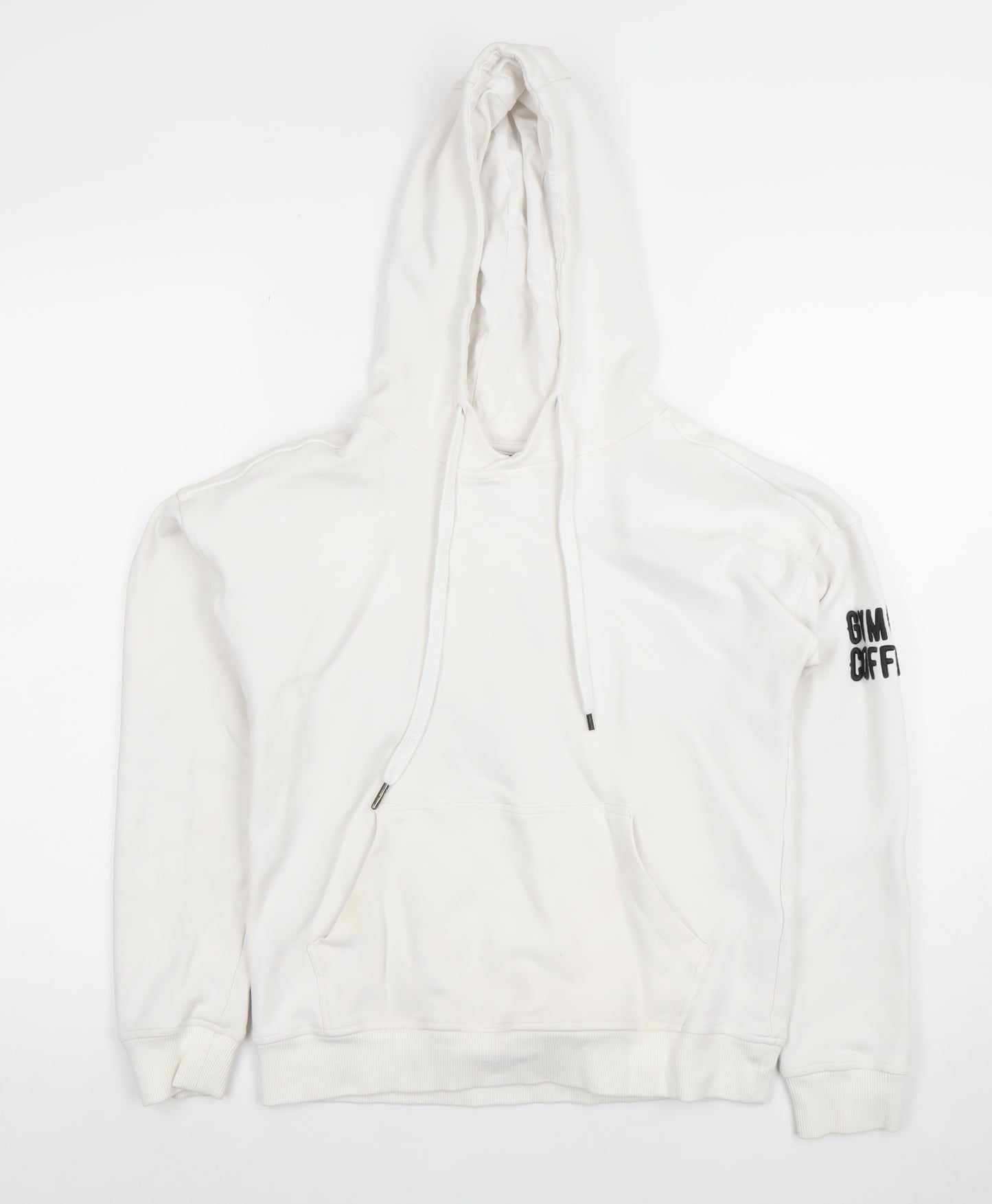Gym+Coffee Women White Pullover Hoodie Size S Cotton Blend Athleisure