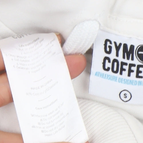 Gym+Coffee Women White Pullover Hoodie Size S Cotton Blend Athleisure