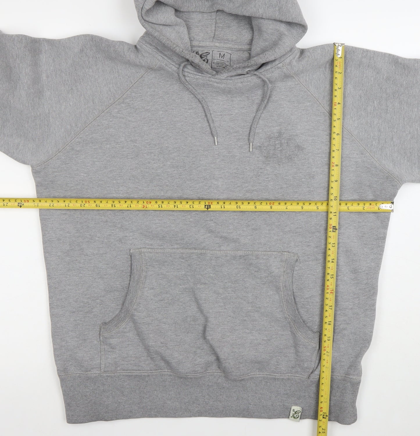 Men’s Grey Pullover Hoodie M Regular Fit Cotton Blend Graphic Print