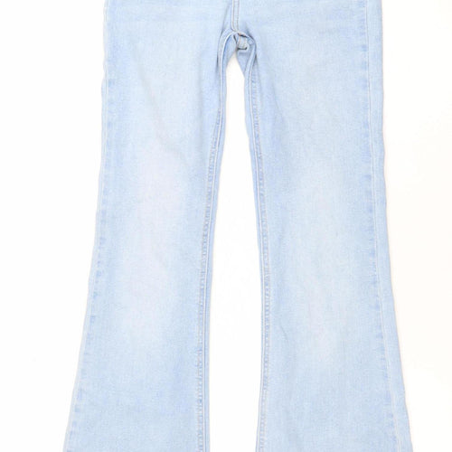 Pull&Bear Women Blue Flared Denim Jeans Size 6 Mid Rise Stretch