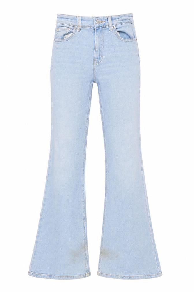 Pull&Bear Women Blue Flared Denim Jeans Size 6 Mid Rise Stretch