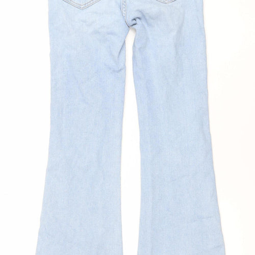 Pull&Bear Women Blue Flared Denim Jeans Size 6 Mid Rise Stretch
