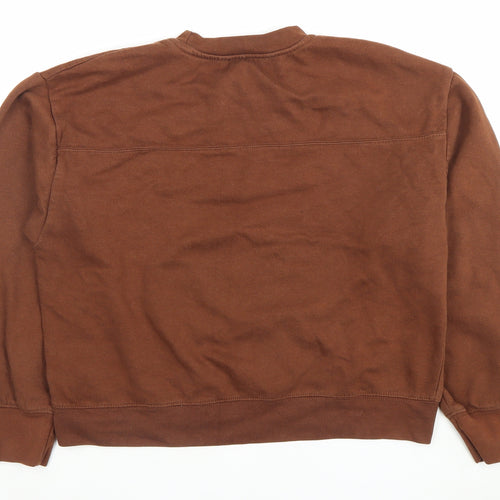 Zara Women Brown Pullover Sweatshirt Size L Crew Neck Cotton Blend