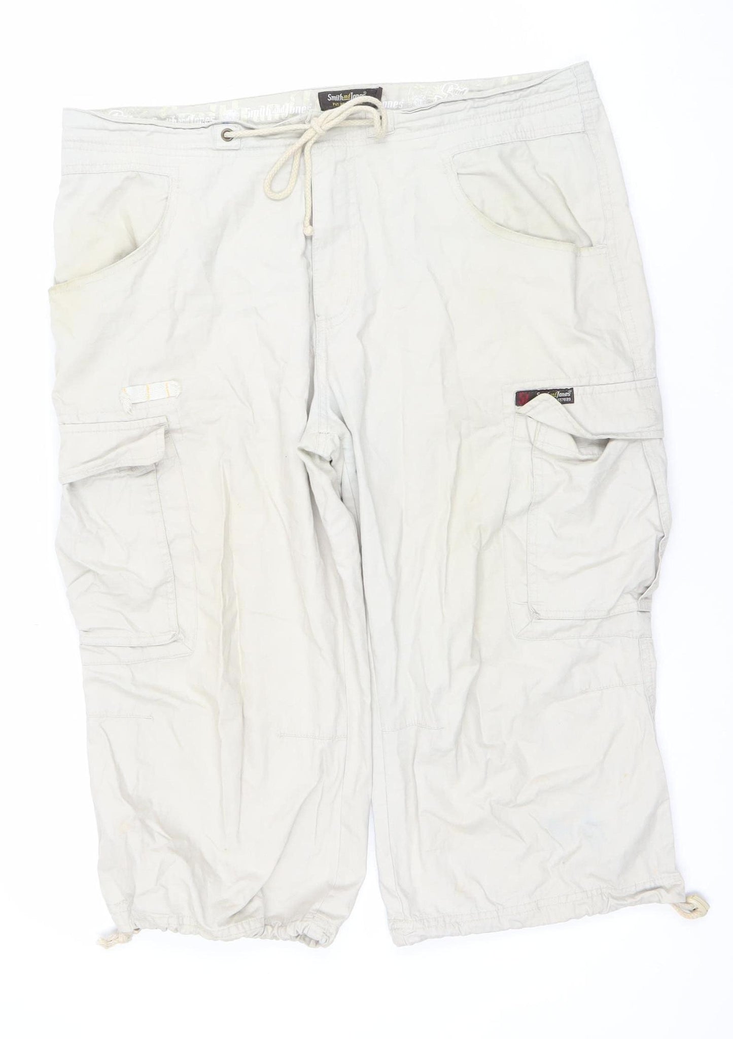 Smith and Jones Men's Beige Cargo Shorts Size 34 Cotton Drawstring