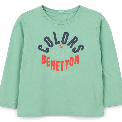 Benetton Boys Green Long Sleeve Cotton T-Shirt 4-5 Years Casual Crew Neck