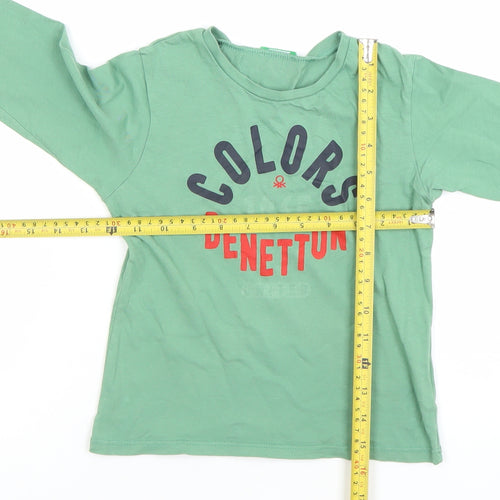 Benetton Boys Green Long Sleeve Cotton T-Shirt 4-5 Years Casual Crew Neck