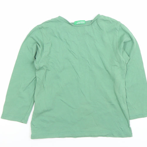 Benetton Boys Green Long Sleeve Cotton T-Shirt 4-5 Years Casual Crew Neck