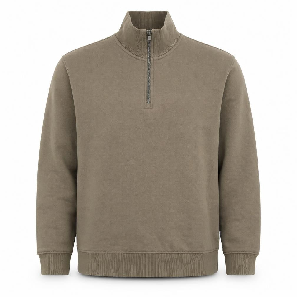 Front view of Jack & Jones Men's Brown 1/2 Zip Fleece Sweatshirt, size L