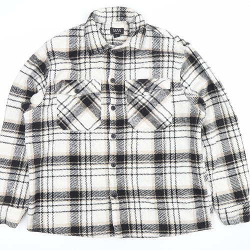 boohooMAN Men's Multicoloured Plaid Flannel Shacket L