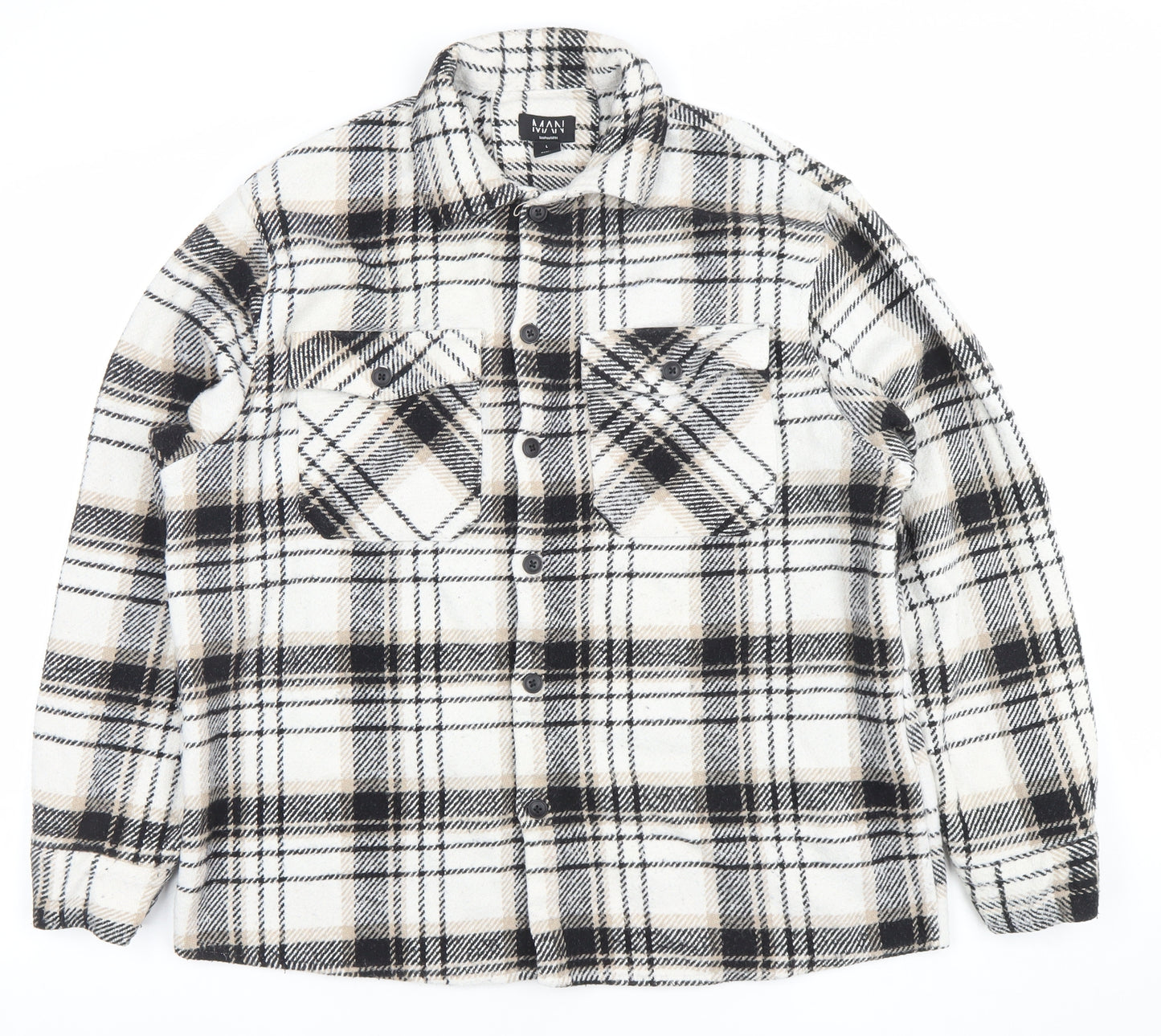 boohooMAN Men's Multicoloured Plaid Flannel Shacket L