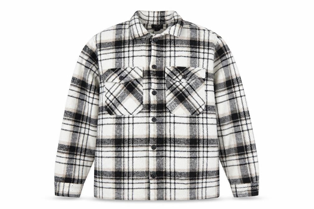 Front view of boohooMAN Men's Multicoloured Plaid Flannel Shacket L