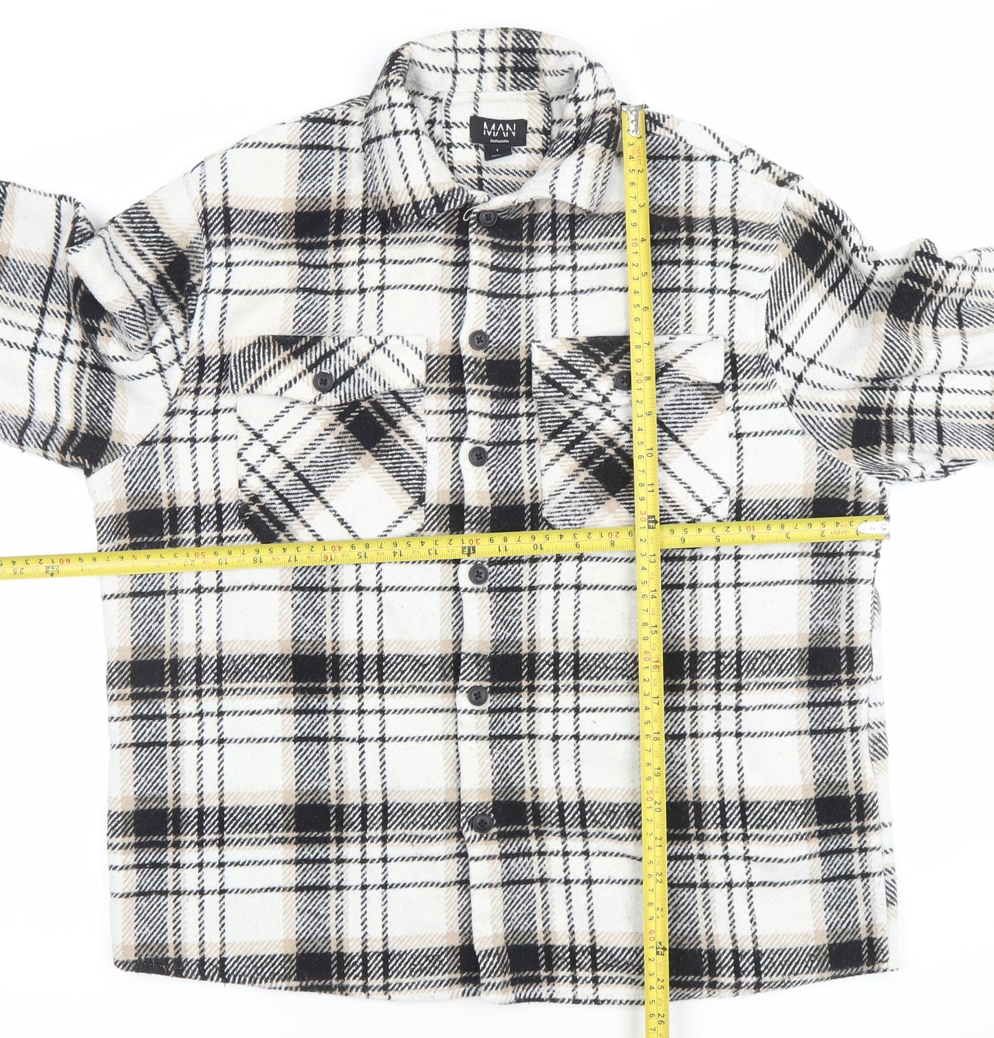 boohooMAN Men's Multicoloured Plaid Flannel Shacket L