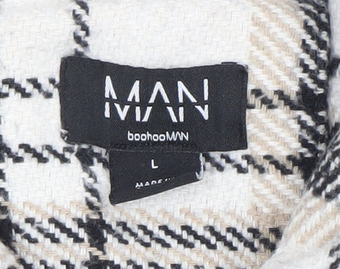 boohooMAN Men's Multicoloured Plaid Flannel Shacket L