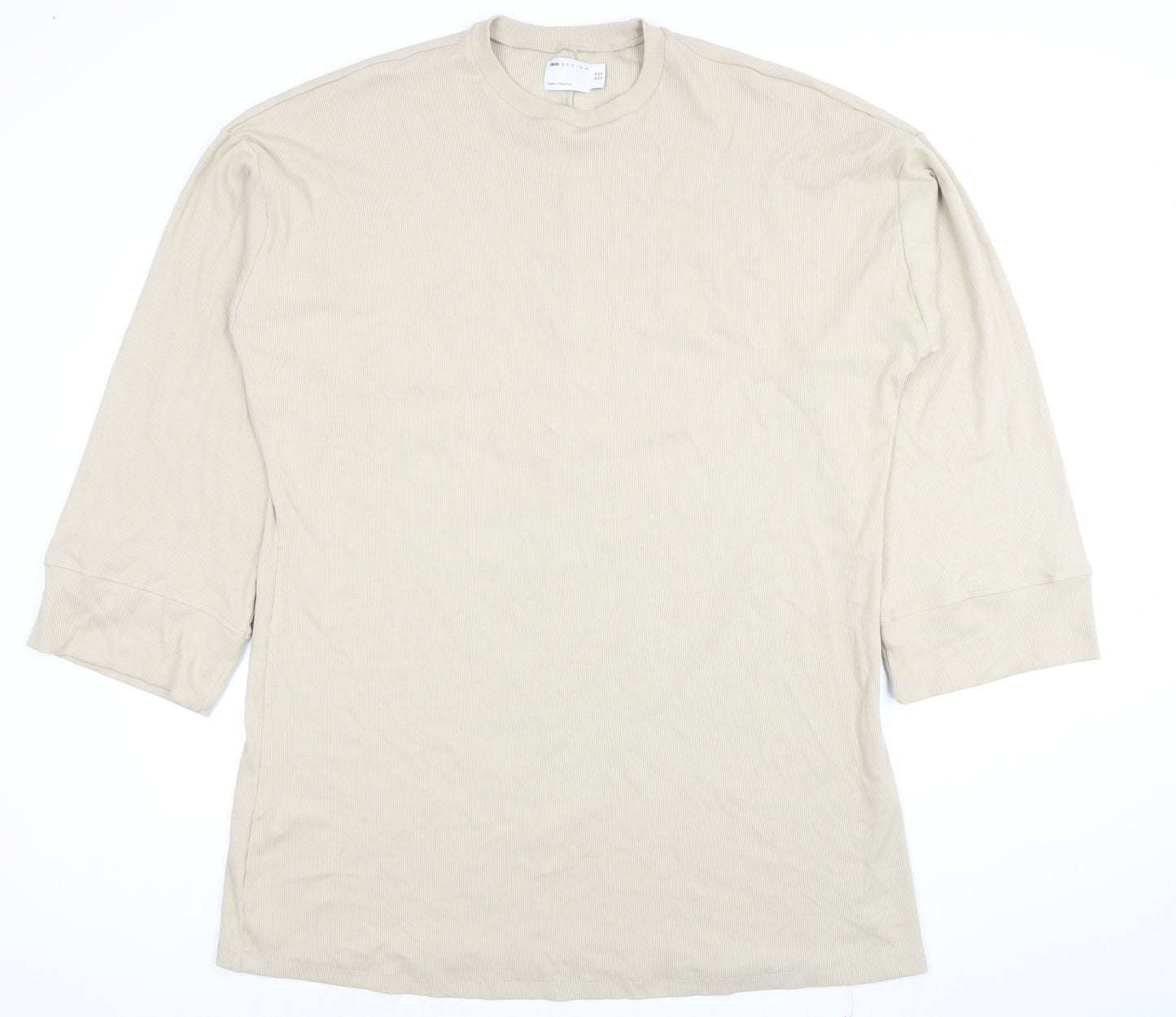 ASOS Women Beige 3/4 Sleeve Cotton Stretch T-Shirt Dress Size 14