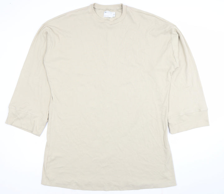 ASOS Women Beige 3/4 Sleeve Cotton Stretch T-Shirt Dress Size 14