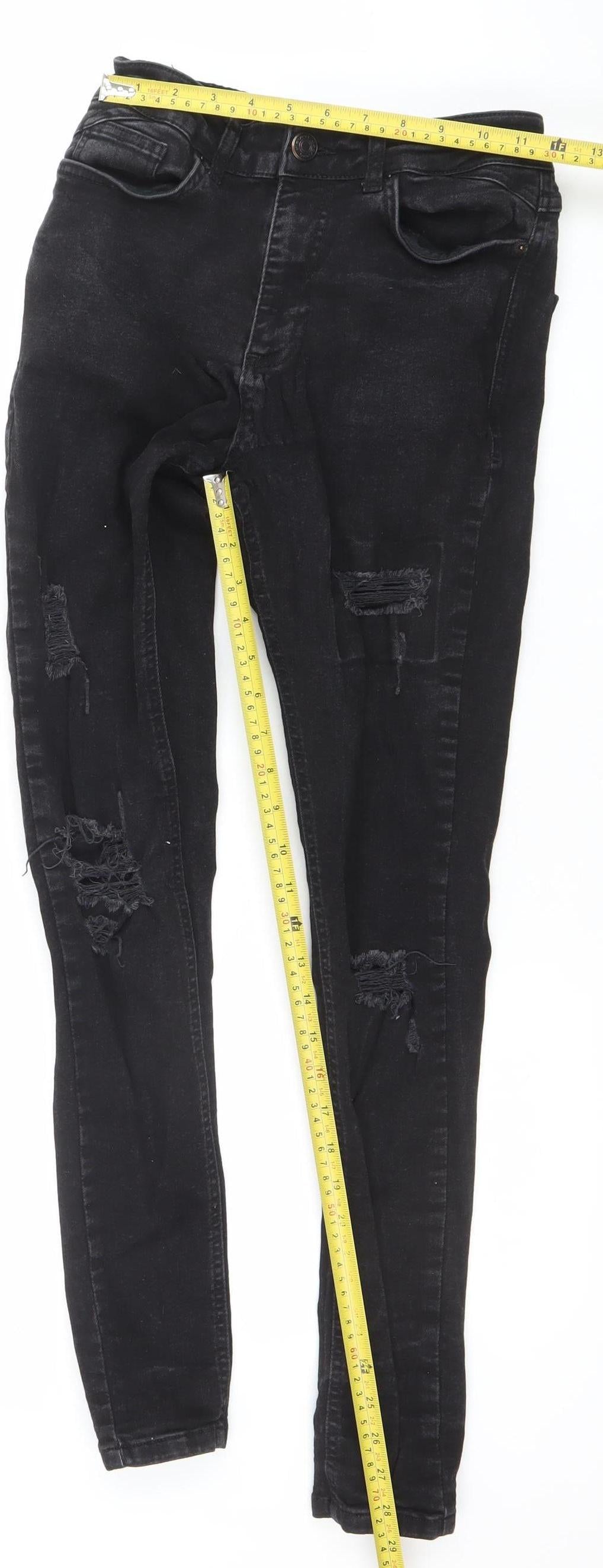 11 Degrees Men's Black Distressed Skinny Jeans W28 Denim Style