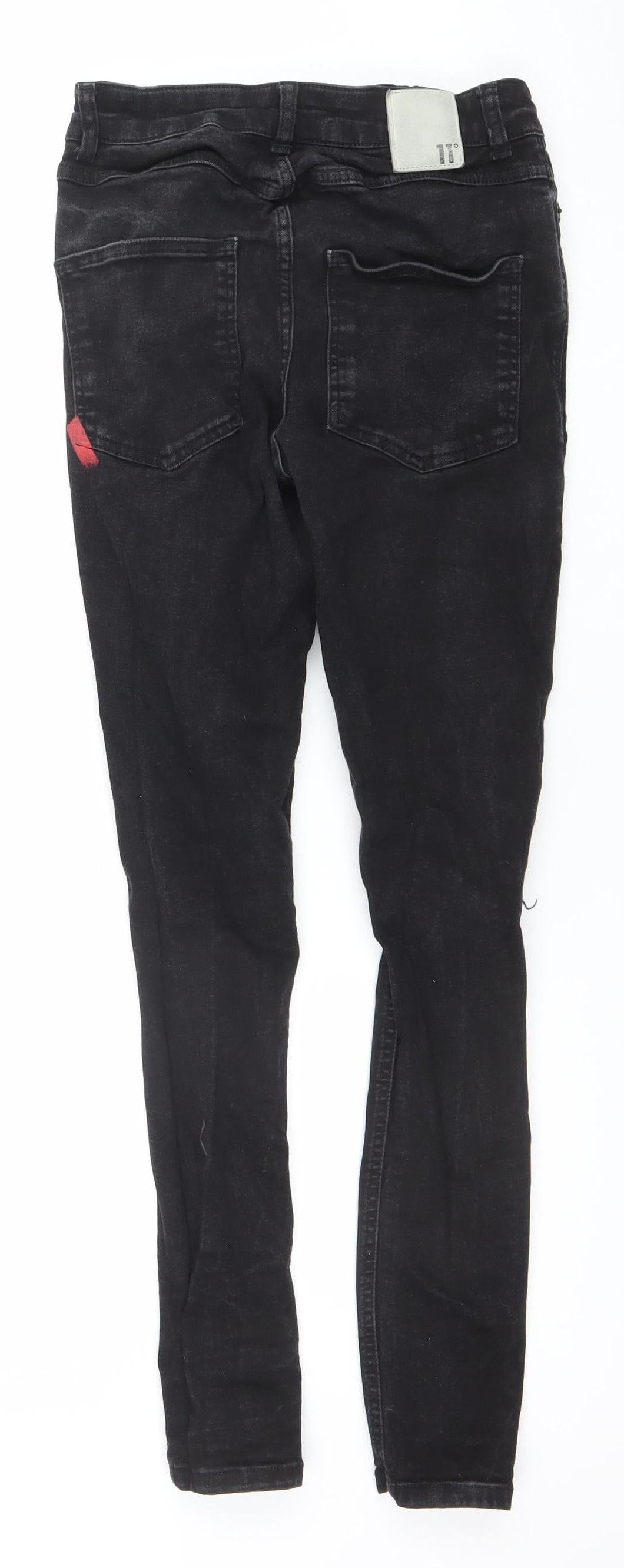 11 Degrees Men's Black Distressed Skinny Jeans W28 Denim Style