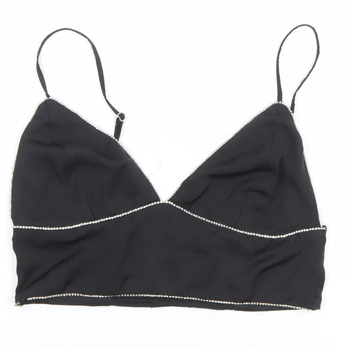 Pull&Bear Women’s Black V-Neck Beaded Camisole Top Size 10
