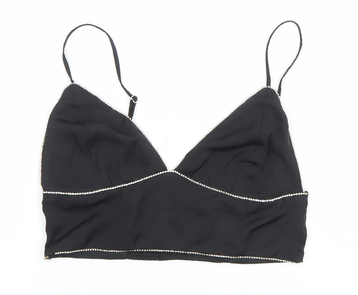 Pull&Bear Women’s Black V-Neck Beaded Camisole Top Size 10