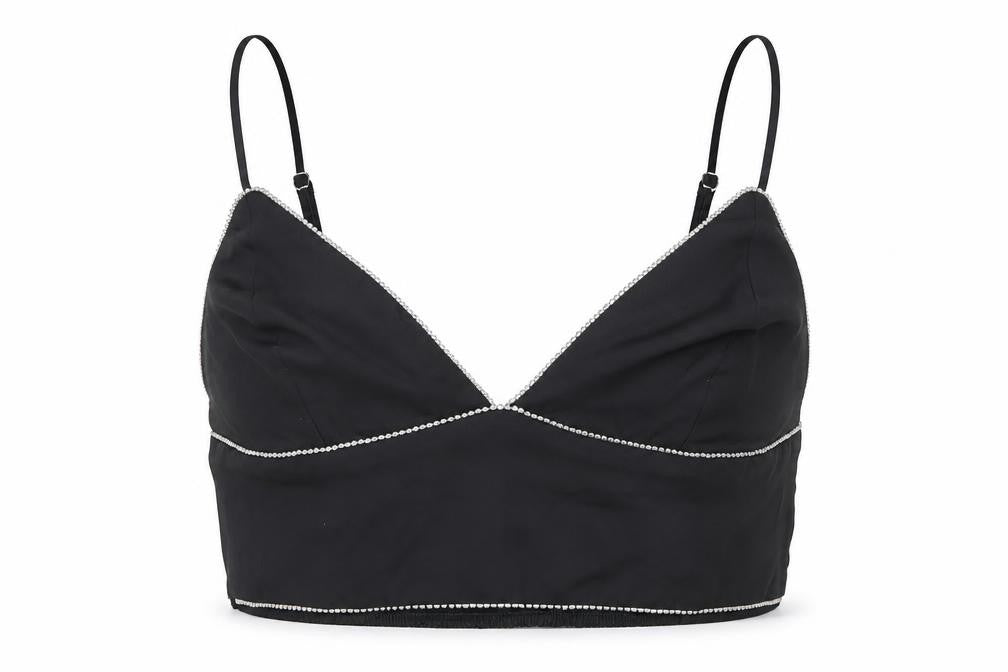Pull&Bear Women’s Black V-Neck Beaded Camisole Top Size 10