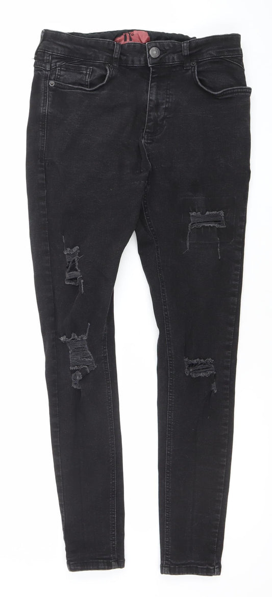 11 Degrees Men’s Black Distressed Skinny Jeans W32 Slim Fit