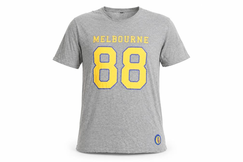 Front view of Men’s Grey Melbourne 88 Graphic Beer T-Shirt, size L