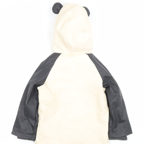 George Girls Beige Black Panda Hooded Rain Coat 2-3 Years Lined Waterproof Jacket