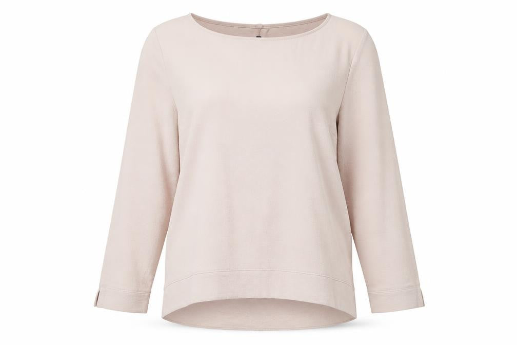 Front view of Gallery Women’s Beige Long Sleeve Basic Blouse, size S