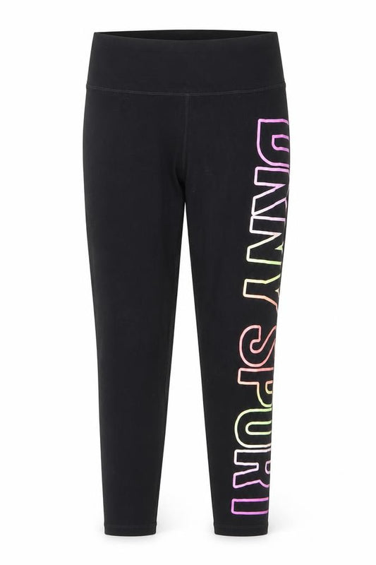 Front view of DKNY Sport girls’ black s leggings stretch activewear trousers