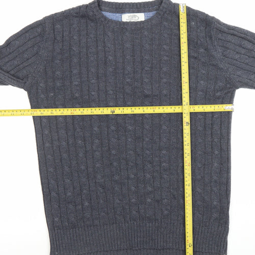 Kangaroo Poo Men’s Grey Cable Knit Crew Neck Acrylic Jumper Size M
