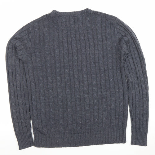 Kangaroo Poo Men’s Grey Cable Knit Crew Neck Acrylic Jumper Size M