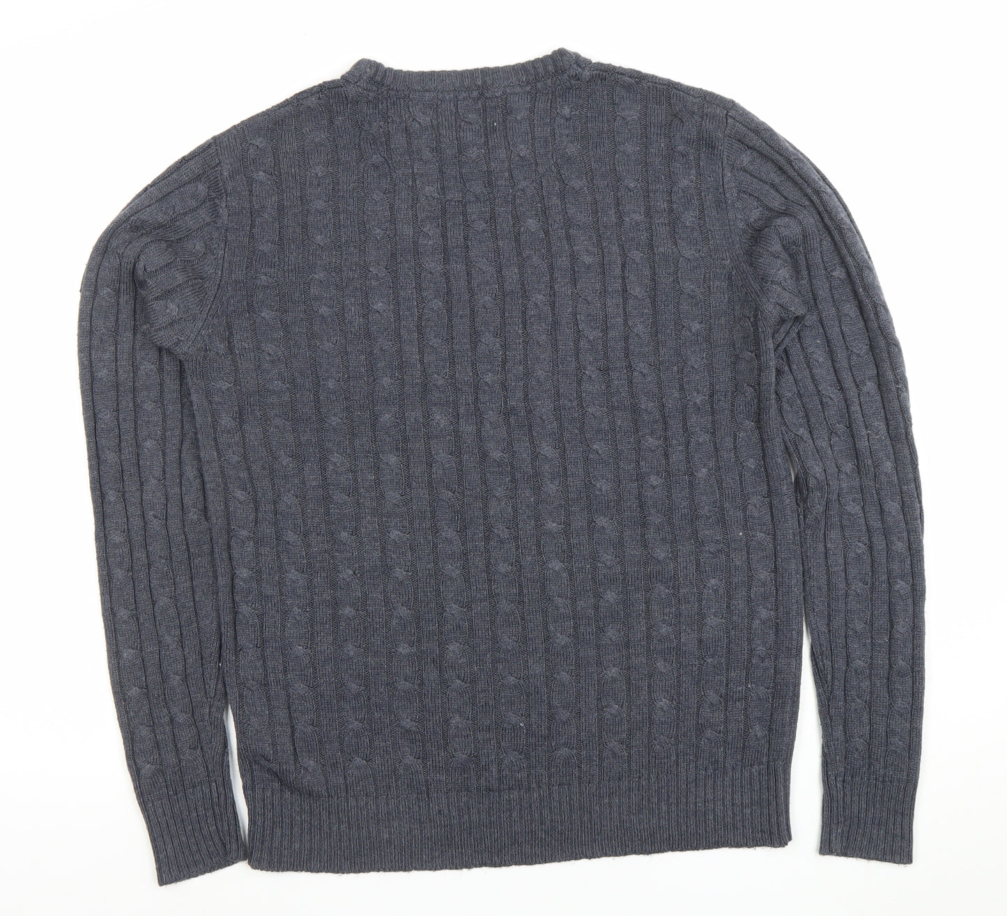 Kangaroo Poo Men’s Grey Cable Knit Crew Neck Acrylic Jumper Size M