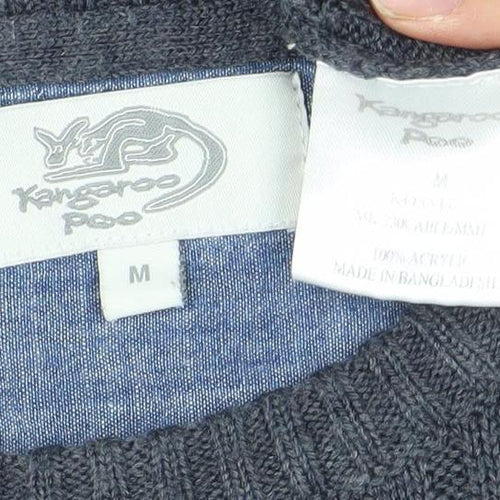 Kangaroo Poo Men’s Grey Cable Knit Crew Neck Acrylic Jumper Size M