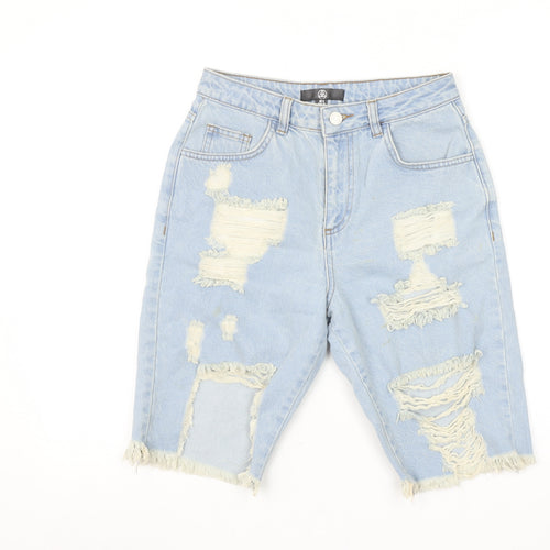 Motel Women’s Blue Distressed Denim Bermuda Shorts UK 8